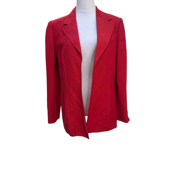 Dana Buchman Jackets & Blazers - Dana Buchman Blazer Women 8 Red Open Front Textured‎ Notched Lapel Linen Blend